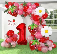 Berry First Birthday Decor 12Ft Strawberry Balloon Arch Kit with Strawberry Ball