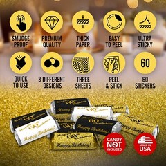 60th Birthday Miniatures Candy Bar Wrapper (Set of 60) CANDY NOT INCLUDED
