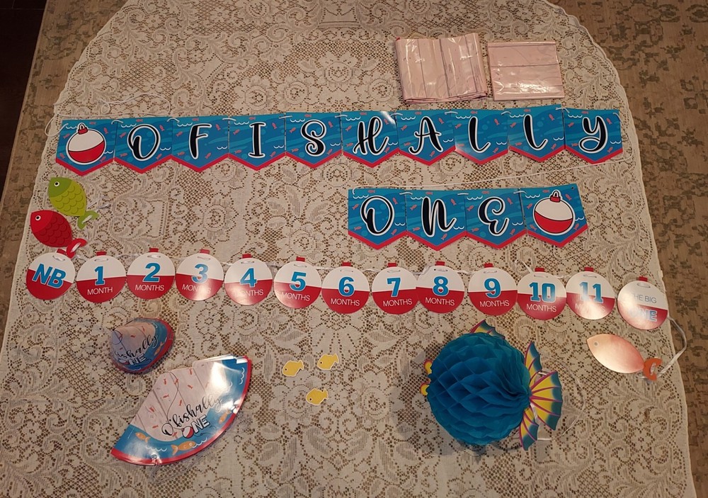 One Year Old Birthday Party Decorations Fishing Theme O Fishally Hats Banners