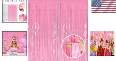 Shiny Pink Tinsel Backdrop 2 Pack for Birthday, Graduation, and Celebrations