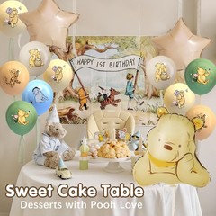 33Pcs Winnie Bear Balloons Large, 12Inches Neutral Vintage Pooh Bear Baby Sho…