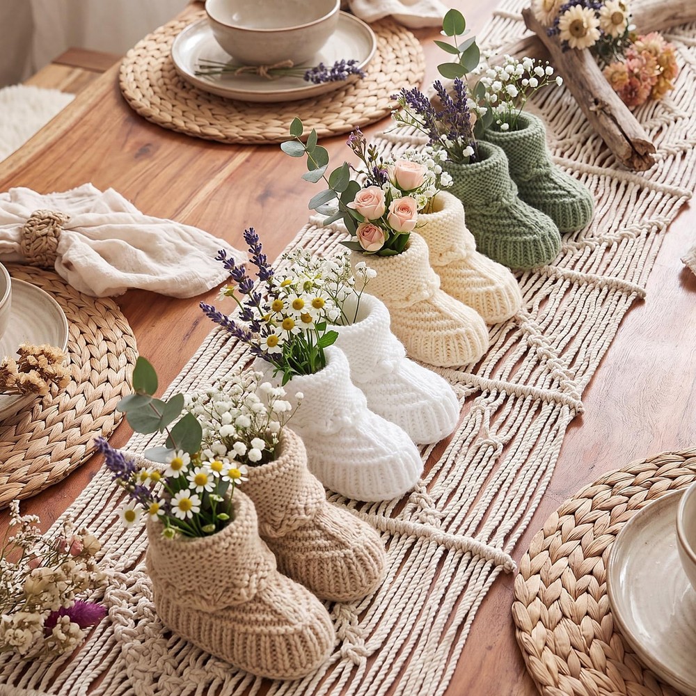 Baby Shower Booties Centerpiece Knitted Booties to Fill with Flowers DIY Boho…