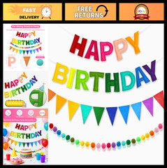 3D Happy Birthday Banner – Felt Rainbow Decorations, Reusable Bunting Flags, Par