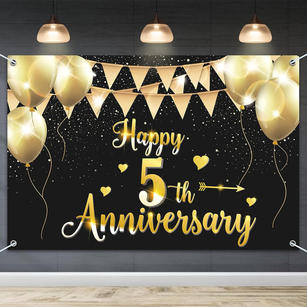 6X4Ft Happy 5Th Anniversary Banner Backdrop – 5 Wedding Anniversary Decorations