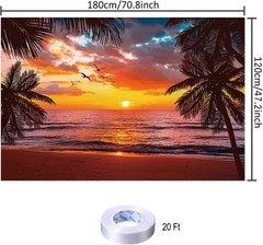Beach Sunset Glow Backdrop Seaside Coconut Palm Trees Wall Banner Hawaii Beach