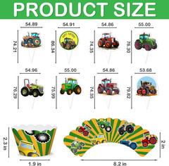 48PCS Tractor Themed Birthday Party Decorations | 24PCS Cupcake Toppers & 24PCS