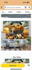 71x 43 Inc HAPPY FALL BANNER, Autumn Sunflower Pumpkin Backdrop Outdoor, Indoor