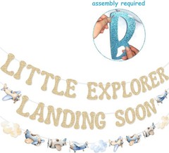 Little Explorer Landing Soon Banner Airplane Garland for Blue Airplane Baby S…