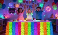 4 Pack Neon Tinsel Foil Fringe Table Skirts 108 x 29.5 Inch Glow in The Dark