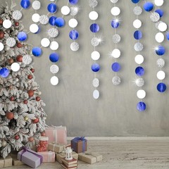 Shining Blue White Silver Circle Dots Hanging Garland Sparkling Blue White Si…