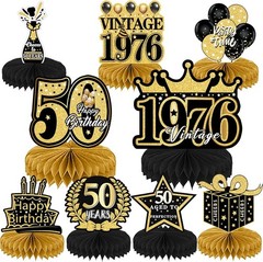 50th Birthday Decorations for Men – 9Pcs Black Gold 50th Birthday Party Decor…