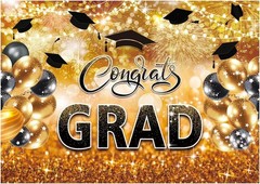 8X6FT Congrats Grad Backdrop Black Gold Glitter Graduation Party Decorations …