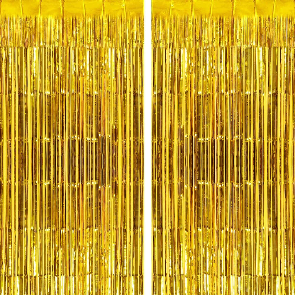 Gold Fringe Curtains Backdrops 2 Pack Large Foil Door Wedding Party Streamer