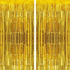 Gold Fringe Curtains Backdrops 2 Pack Large Foil Door Wedding Party Streamer