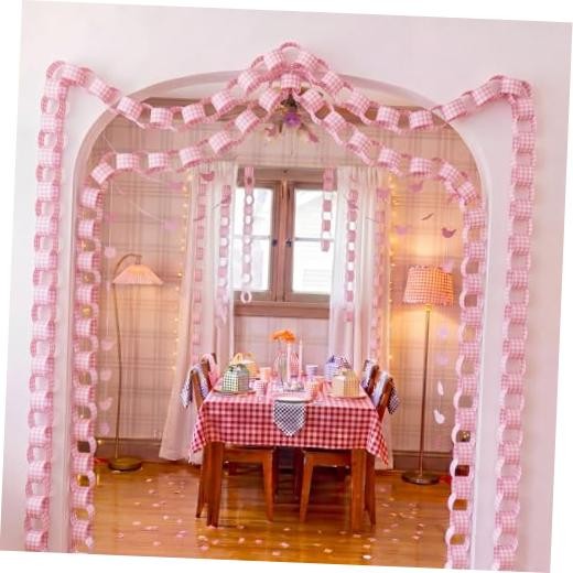 Fanfanwin 300 Sheet Gingham Paper Chain Garland Strips – 1×8 Inch DIY Pink