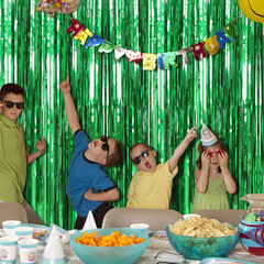 2 Pack Green Streamers Backdrop Jungle Party Decorations Foil Fringe Backdrop Cu