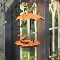 Metal Bird House Feeder Rust Finish Wall Mount for Garden Porch Backyard