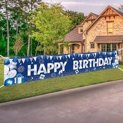 Happy Birthday Banner, 118×20 Inch Large Blue Party Happy Birthday Banner-a