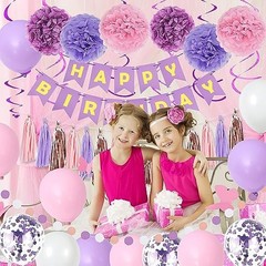 Pink Birthday Party Decorations for Women Girls with Happy Birthday Purple