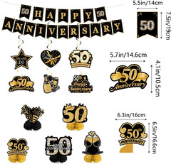 Happy 50Th Wedding Anniversary Decorations Kit, Black Gold Happy 50Th Anniversar