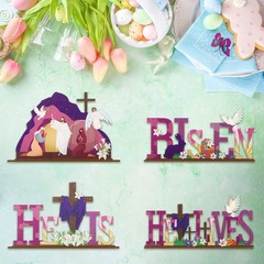 4 Pcs Easter Table Decorations He is Risen Tabletop Decorations Resurrection Sce