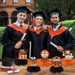 12 PCS Orange Black Graduation Decorations Honeycomb Centerpiece 2026