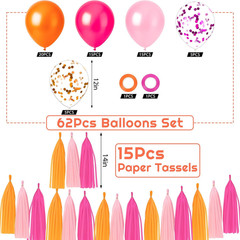 89 PCS Pink and Orange Party Decorations Paper Fans Party Decorations Set with B