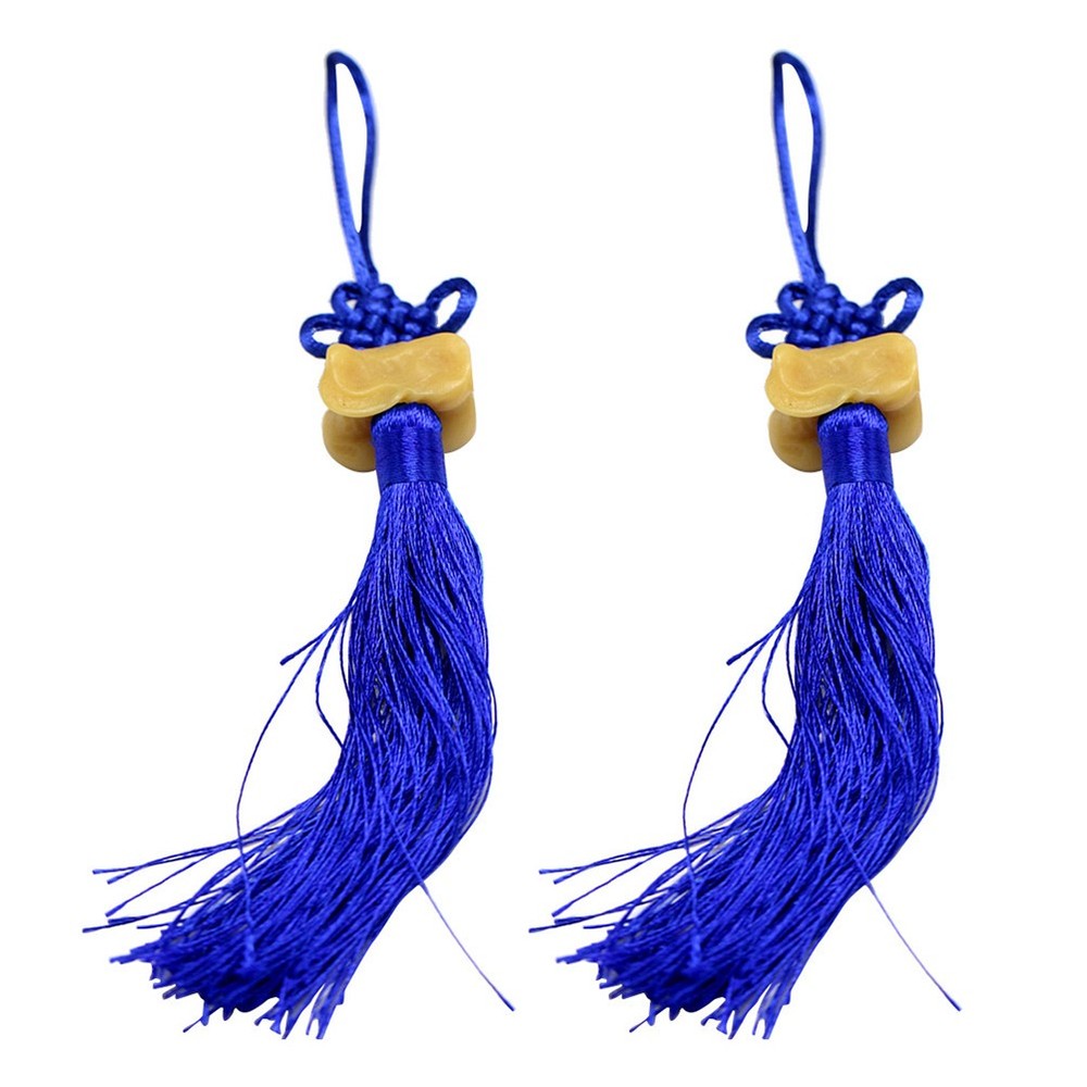 2Pcs Silky Nylon Chinese Tassel Pendant Blue for Car and Room Decoration