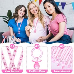 Coume 36 Pcs Shower Party Pacifiers Necklace Acrylic Charm Pink