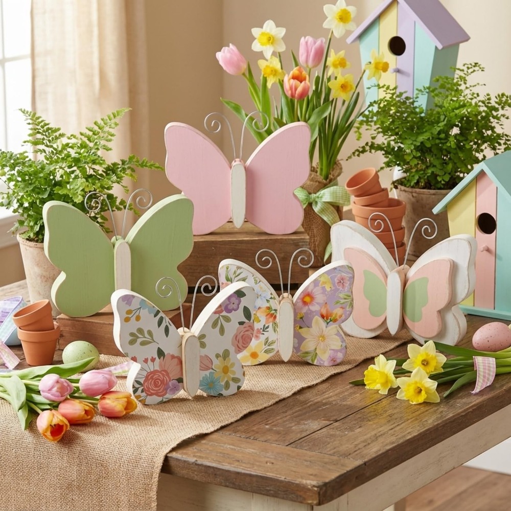 5 Pcs Wooden Butterfly Centerpiece for Table Summer Tiered Tray Decor Rustic …
