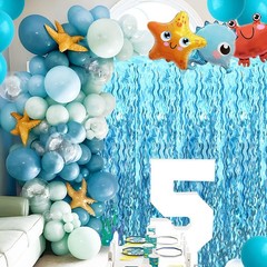 Wavy Tinsel Foil Fringe Curtains Teal Blue Streamers Backdrop for Ocean Theme…