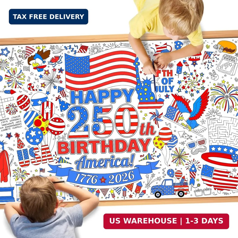 DPKOW 250th Anniversary American Coloring Tablecloth 4th of July Party Favors, A