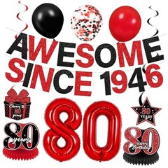 Red Black 80th Birthday Decorations with 32 Inch Number 80 80th Birthday (1946)