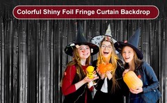 2 Pack 3.28 ft x 6.56 ft Black Tinsel Curtain Party Backdrop Decorations,