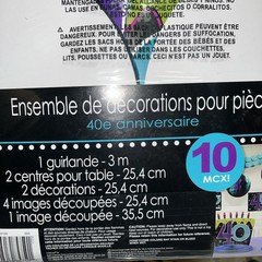 40th Birthday Decorating Kit 10 Pieces Purple & Teal Party Supply