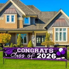 Graduation Decorations 2026 Yard Sign Large Class of 2026 Banner Purple Congr…