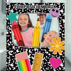7 Pcs Back to School Photo Booth Props Composition Book Paper Photo Frame Large