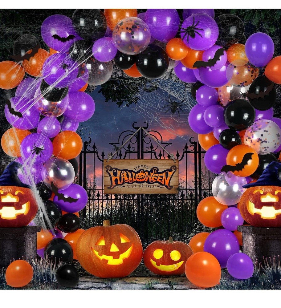 Halloween Balloon Arch Kit with Spider Webs, 124 Pcs for Party Decor