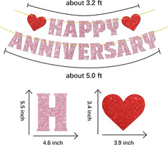 Happy Anniversary Banner Pink Glitter 10Th 20Th 30Th Wedding Birthday Anniversar