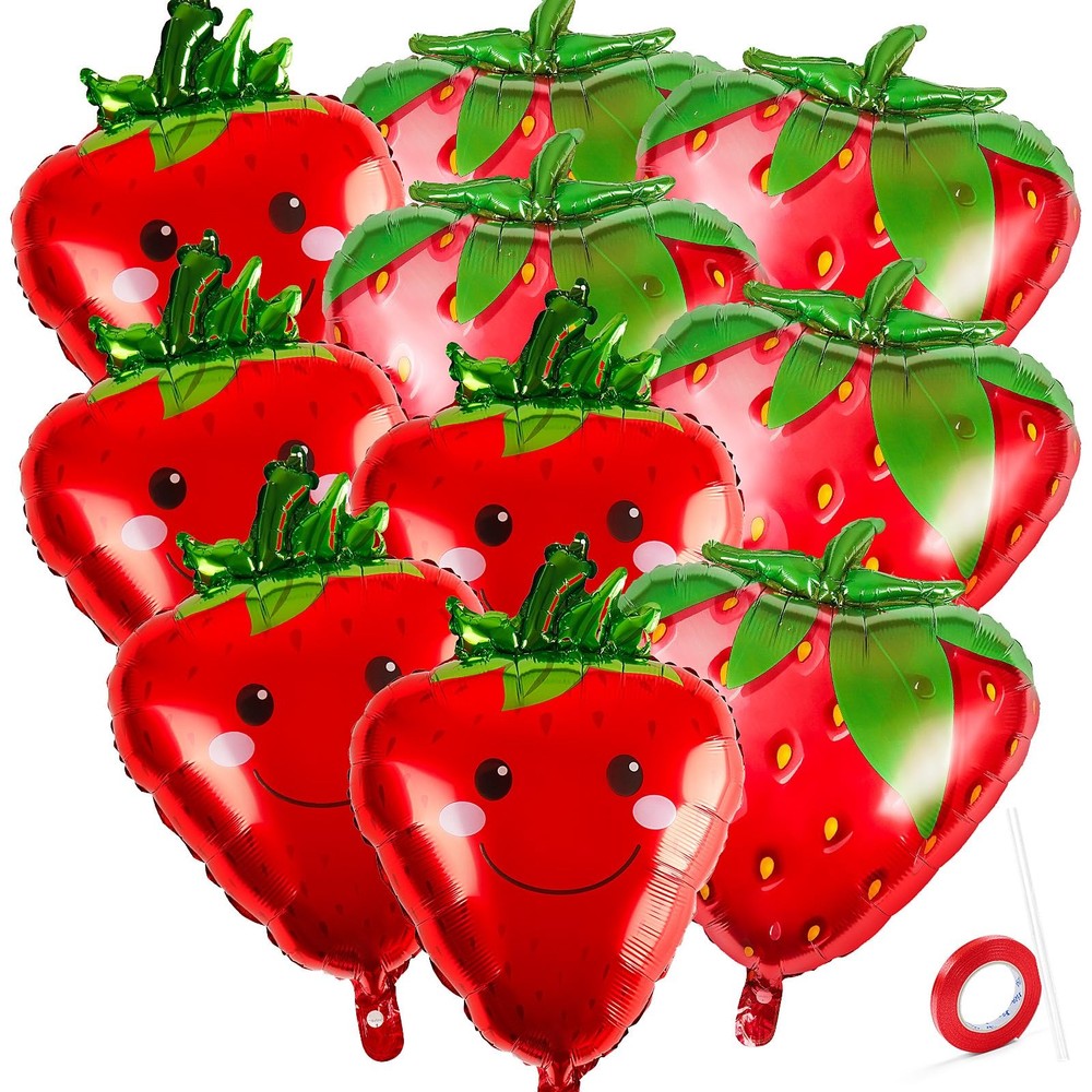 10 PCS Smiley Strawberry Balloons Mixed, Strawberry Foil Balloons – 28 Inch, …