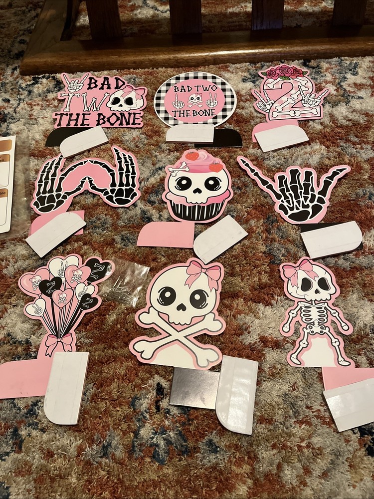 Girl’s 2nd Birthday ‘Bad Two The Bone’ Party 9 PCs Tabletop Centerpieces Decor