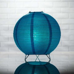 Turquoise Blue Round Centerpiece Candle Lantern w/ Fine Lines (Lantern Only)