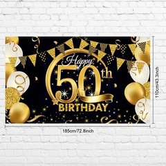 Extra Large Black Gold 50th Birthday Party Decoration Banner – 72.8 x 43.3 Inch