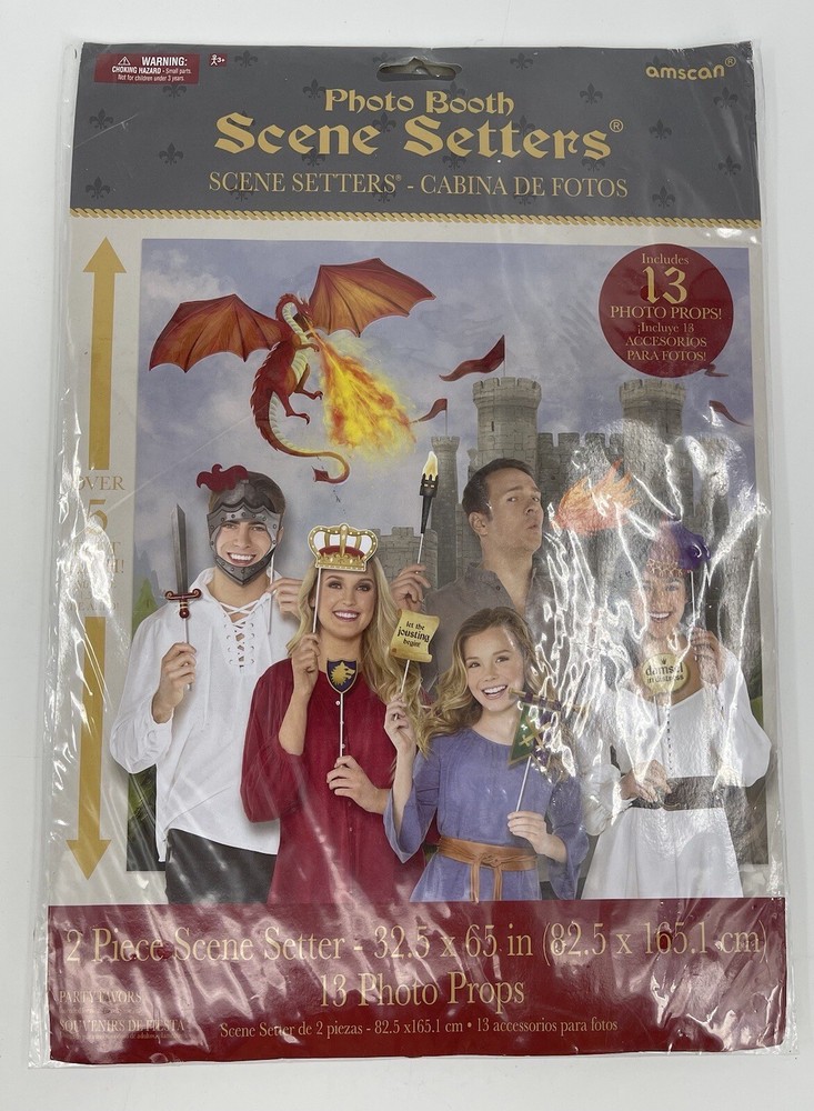 Amscan Medieval Photo Booth Scene Setters 32.5 X 65 Size w/ 13 Cardboard Props