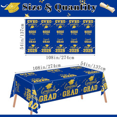 Graduation Decorations 2026 Blue and Gold Graduation Tablecloths 2 Pack Congr