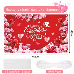 Large 71 X 43 Inch Happy Galentines Day Backdrop Banner, Red Pink Galentines Day