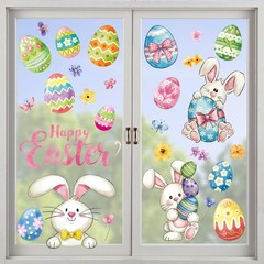 Vintage Happy Easter Bunny Egg Window Clings 6 Sheets, Spring Window Decals St..