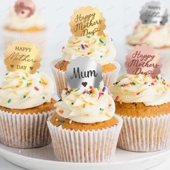 Happy Mothers Day Cupcake Toppers Acrylic Mirror Disc Cake Topper Best Mum Ev…