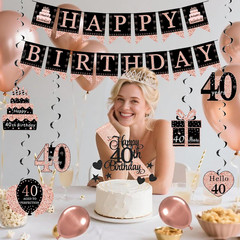 Rose Gold 40th Birthday Decorations Kit Banner Balloons Backdrop Party Supplies