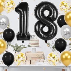 18th Birthday Decorations for Boys, 40 inch 18 Balloon Numbers, 18 18, Black
